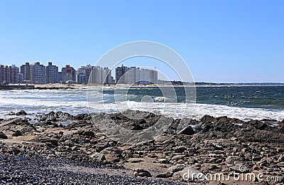 Surfing in Front of Punta del Este, Uruguay April 2017 Editorial Stock Photo