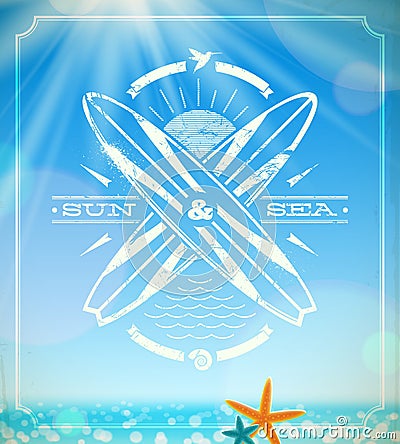 Surfing grunge vintage emblem Stock Photo