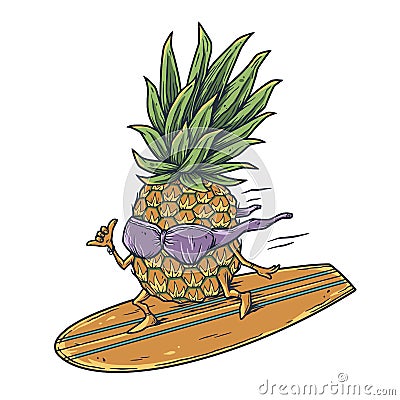 Surfing hawaii pineapple on surf bord for print Vector Illustration