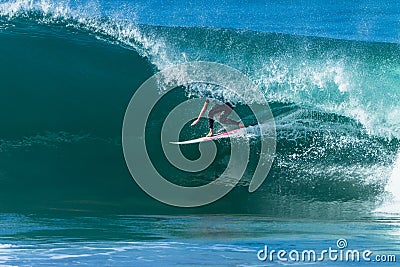 Surfing Hollow Wave Tube Ride Stock Photo