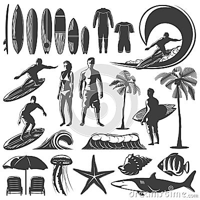 Surfing Icon Set Vector Illustration