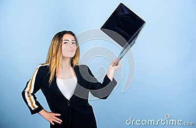 Surfing internet. Study programming. Blogging concept. Online remote job. Girl with laptop computer. Social networks and Stock Photo