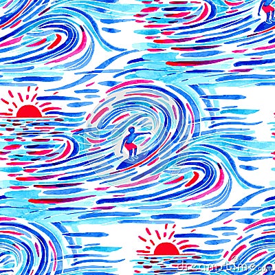 Surfing iseamless pattern Vector Illustration