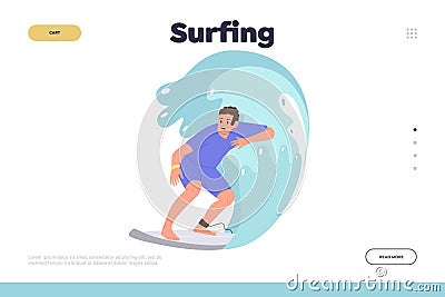 Surfing landing page template for online education school, coaching club or training class service Vector Illustration