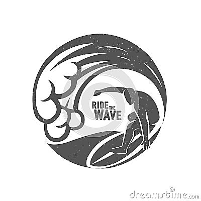 Surfing logo. Ride the wave. Surf rider. Vector Illustration