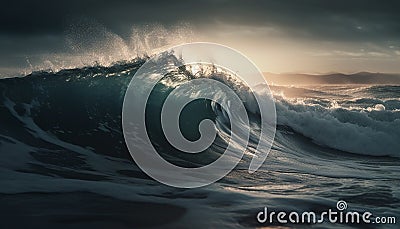 Surfing the majestic liquid landscape at Maui coastline at dawn generated by AI Stock Photo