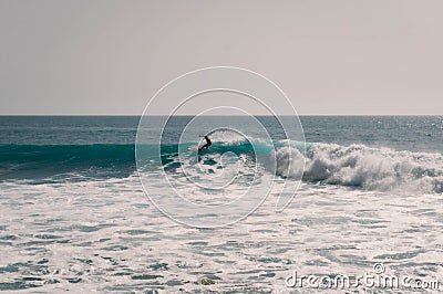 Surfing perfect waves at Madraba, Taghazout, Morocco Stock Photo