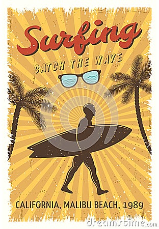 Surfing Retro Poster Vector Illustration