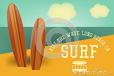 Surfing Retro Poster Vector Illustration