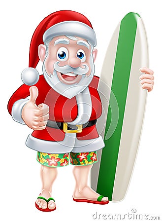 Surfing Santa Vector Illustration