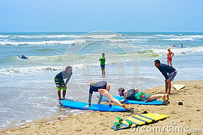 Surfing school. Bali island, Indonesia Editorial Stock Photo