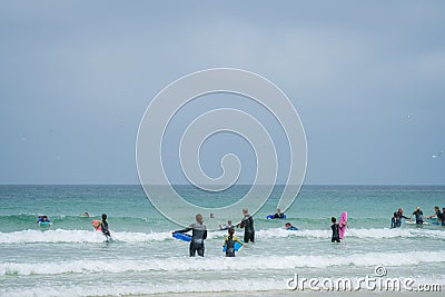 Surfing school students in a sea Editorial Stock Photo