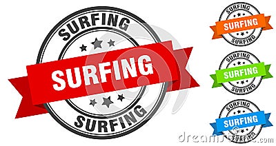 surfing stamp. round band sign set. label Vector Illustration