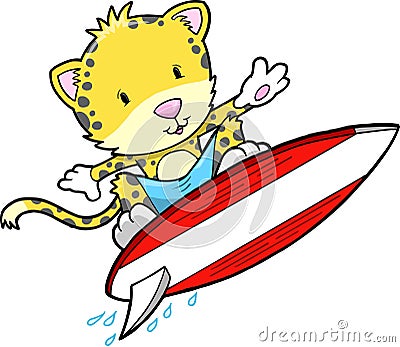 Surfing Summer Cheetah Leopard Vector Illustration