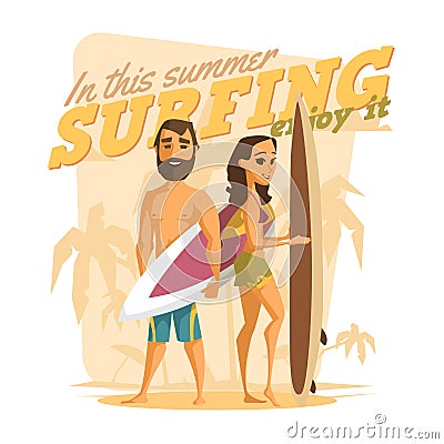 Surfing in this summer. Enjoy it Vector Illustration