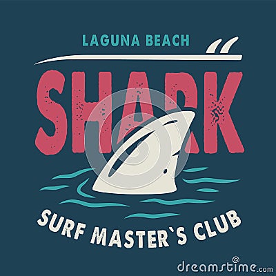 Surfing summer print of shark fin on waves Vector Illustration