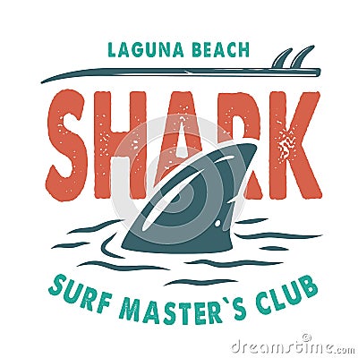 Surfing summer print of shark fin on waves Vector Illustration