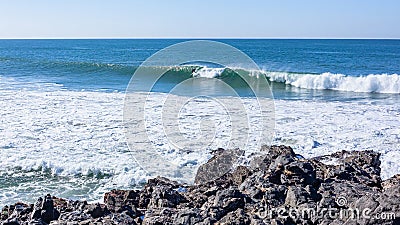 Surfing Surfer Ocean Wave Rocky Coastline Stock Photo
