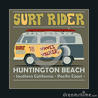 Surfing t-shirt graphic design. Vintage Retro Surf Vector Illustration