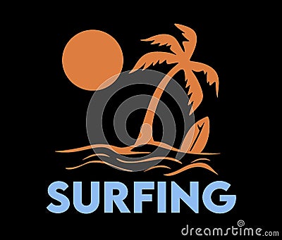 surfing text with black background Vector Illustration