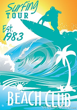 Surfing Tour Beach Club Vector Illustration