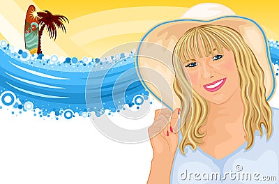 Surfing vacation with beautiful girl Vector Illustration