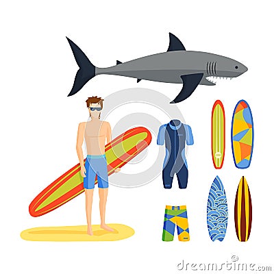 Surfing vector set. Vector Illustration