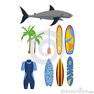 Surfing vector set. Vector Illustration