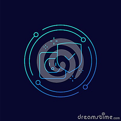 surge protection line icon with shield, vector Vector Illustration