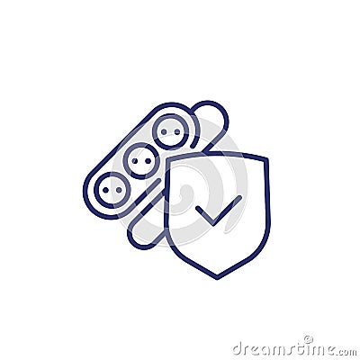 surge protector, power strip line icon with shield Vector Illustration