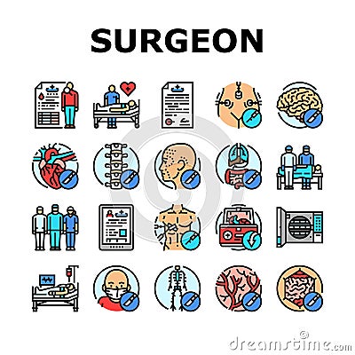 surgeon doctor hospital icons set vector Cartoon Illustration
