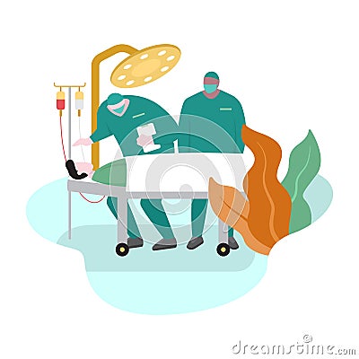 Surgeon Doctor Motivates Patient before Surgery Flat Design Illustration Vector Illustration