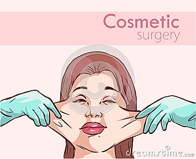 Surgeon hands with woman plastic surgery process vector illustration Vector Illustration