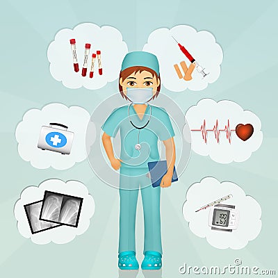 Surgeon with hospital objects Stock Photo