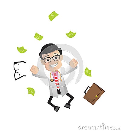 Surgeon - Jumping in Excitement with money Stock Photo