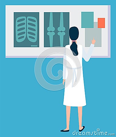 Surgeon Looks X-ray, Bones Image, Hospital Vector Vector Illustration