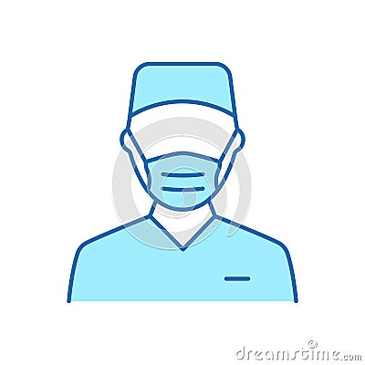 Surgeon Man Doctor Color Line Icon. Plastic Surgery Specialist in Medical Mask Linear Pictogram. Professional Surgeon Vector Illustration