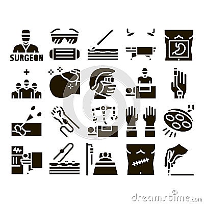 Surgeon Medical Doctor Glyph Set Vector Vector Illustration