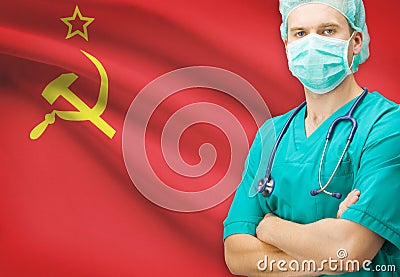 Surgeon with national flag on background series - Union of Soviet Socialist Republics Stock Photo