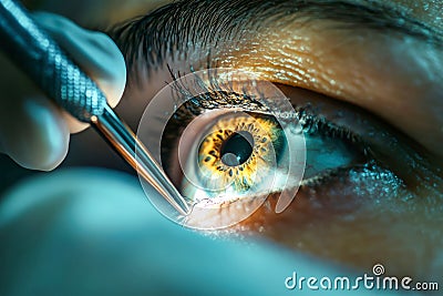 Surgeon performs precise microsurgery on an eye, using advanced tools and techniques for vision correction Stock Photo