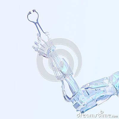 Surgeon robot hand holding surgery tool. Robotic surgery concept. Robotic technology 3D illustration Cartoon Illustration