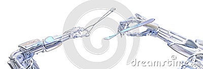 Surgeon robot hands holding surgery tools. Future robotic surgery concept. Robotic technology 3D illustration Cartoon Illustration