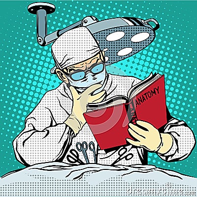 The surgeon before surgery is reading anatomy Vector Illustration