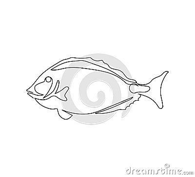 Surgeonfish, acanthuridae, paracanthurus hepatus continuous line drawing. One line art of exotic fish, coral fish Vector Illustration