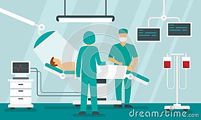 Surgeons operating concept background, flat style Vector Illustration