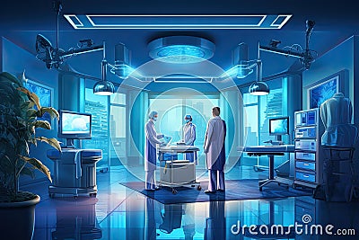Surgeons in operating room with surgery equipment. 3D rendering, Medical doctor ER team, surgeon and anesthetist on medical clinic Stock Photo