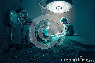 Surgeons team working with Monitoring of patient Stock Photo