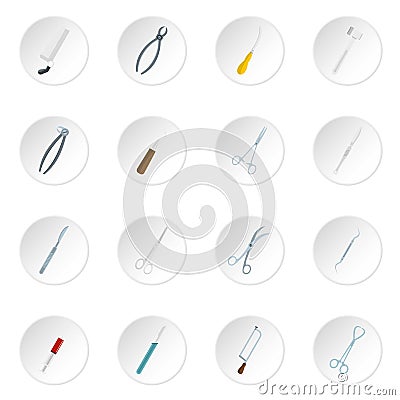 Surgeons tools icons set in flat style Vector Illustration