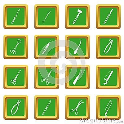 Surgeons tools icons set green Vector Illustration