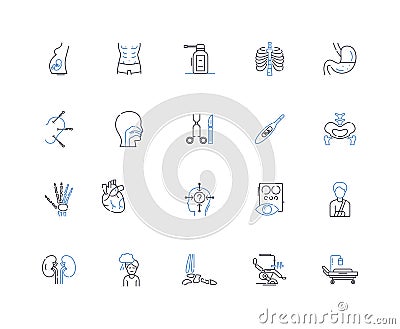 Surgery center line icons collection. Scalpel, Anesthesia, Incision, Recovery, Operating room, Sterilization Vector Illustration
